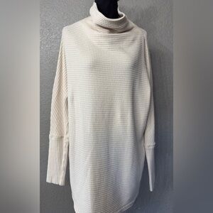 We The Free People Sz S Oversize Cream Waffle Knit Cowl Neck Sweater Dress Tunic